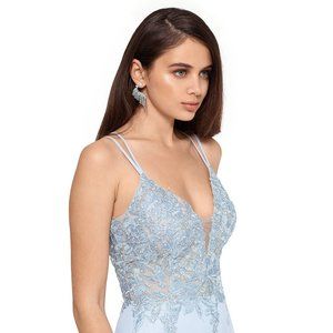 NEW W/ TAGS! LONG PROM DRESS XSCAPE A-LINE V-NECK BLUE FORMAL GOWN SIZE 5, 6, 7